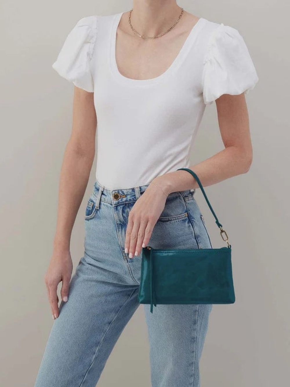 HOBO Teal Leather Wristlet Clutch